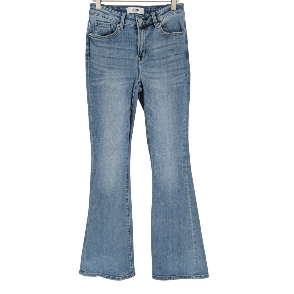 Mica Denim Flare Jeans Women 26 Blue Light Wash High Rise Distressed Boho Retro